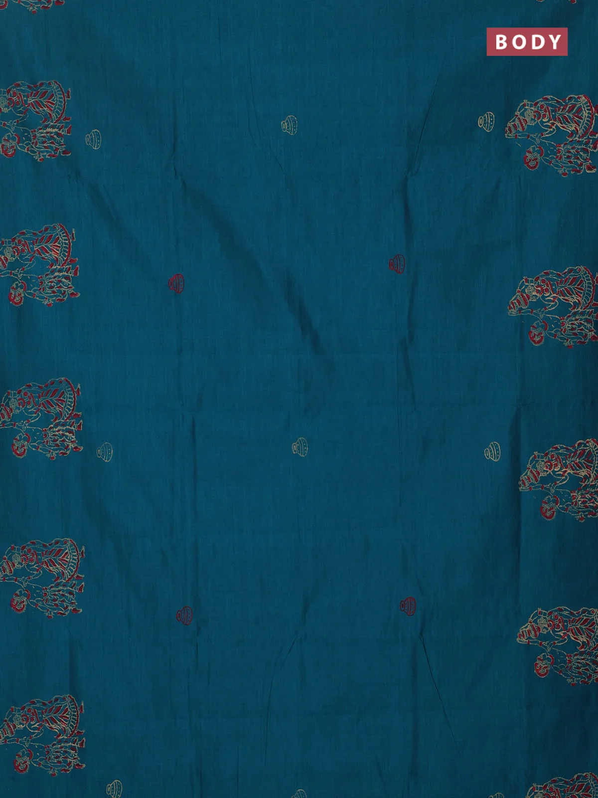 Semi Silk Cotton Saree - Peacock Green and Red